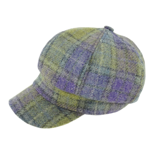 Glen Appin Ladies Lilac and Green Tartan Harris Tweed Cap - The Celtic Gift Store - Hats
