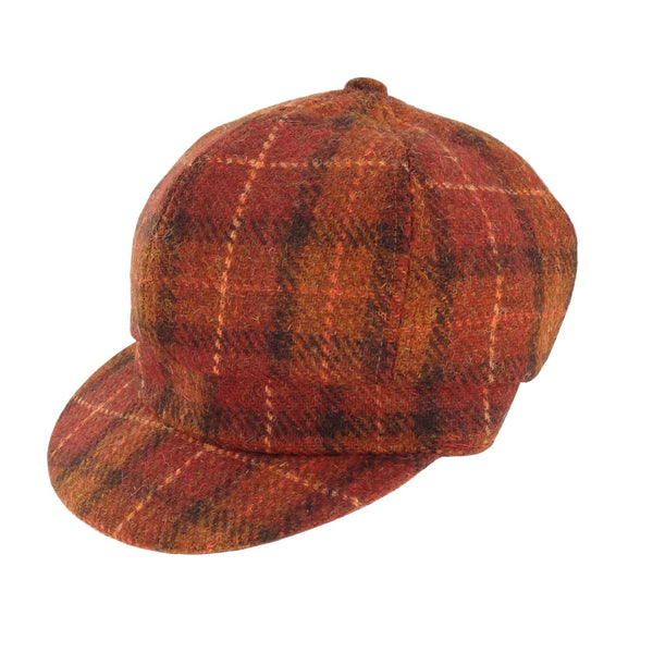 Glen Appin Ladies Rust with Orange Overcheck Harris Tweed Cap - The Celtic Gift Store - Hats