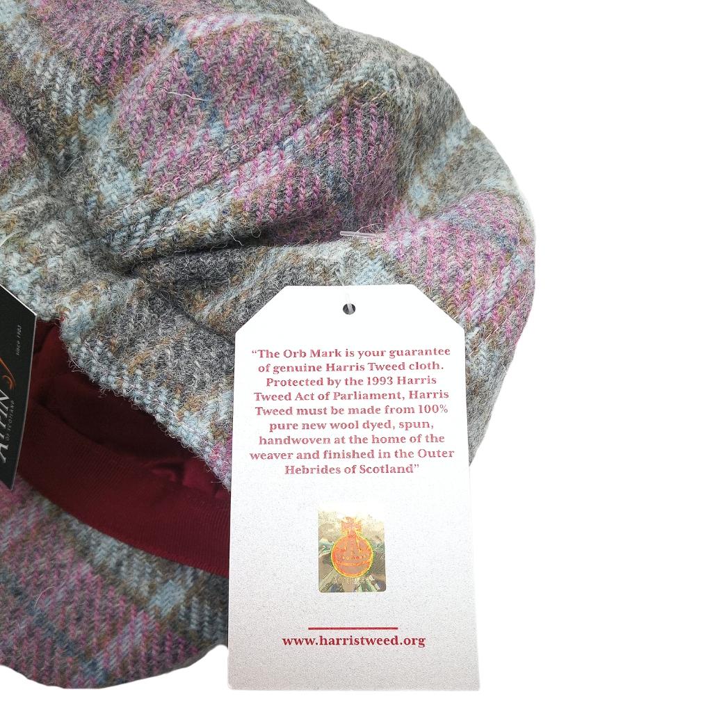 Glen Appin Ladies Soft Pink Buchanan Tartan Harris Tweed Cap