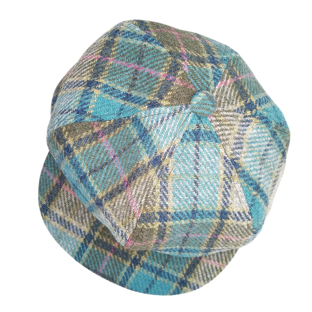 Glen Appin Ladies Turquoise Tartan Harris Tweed Cap
