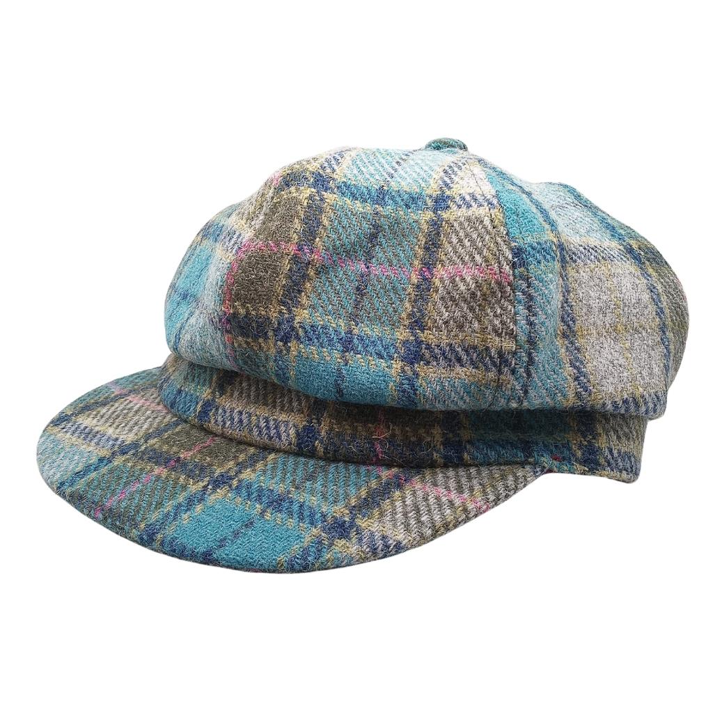 Glen Appin Ladies Turquoise Tartan Harris Tweed Cap