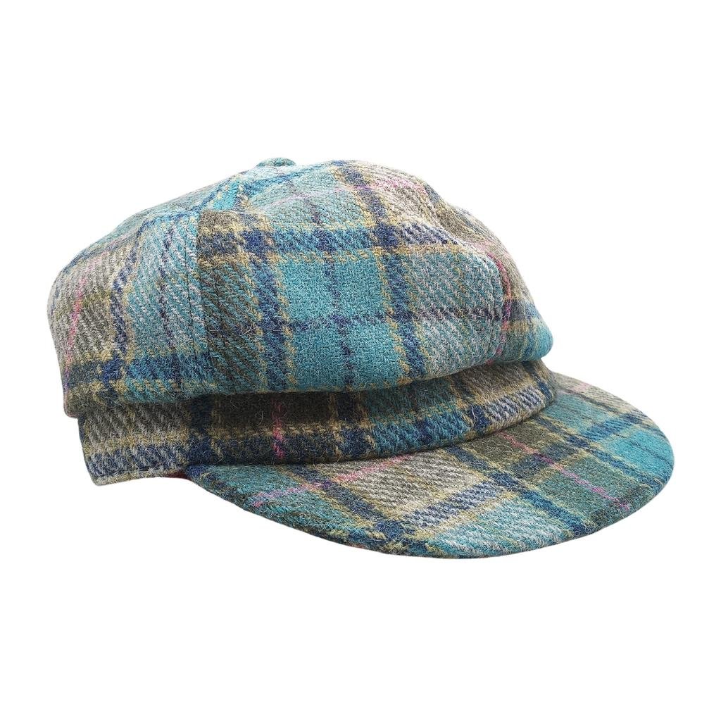 Glen Appin Ladies Turquoise Tartan Harris Tweed Cap