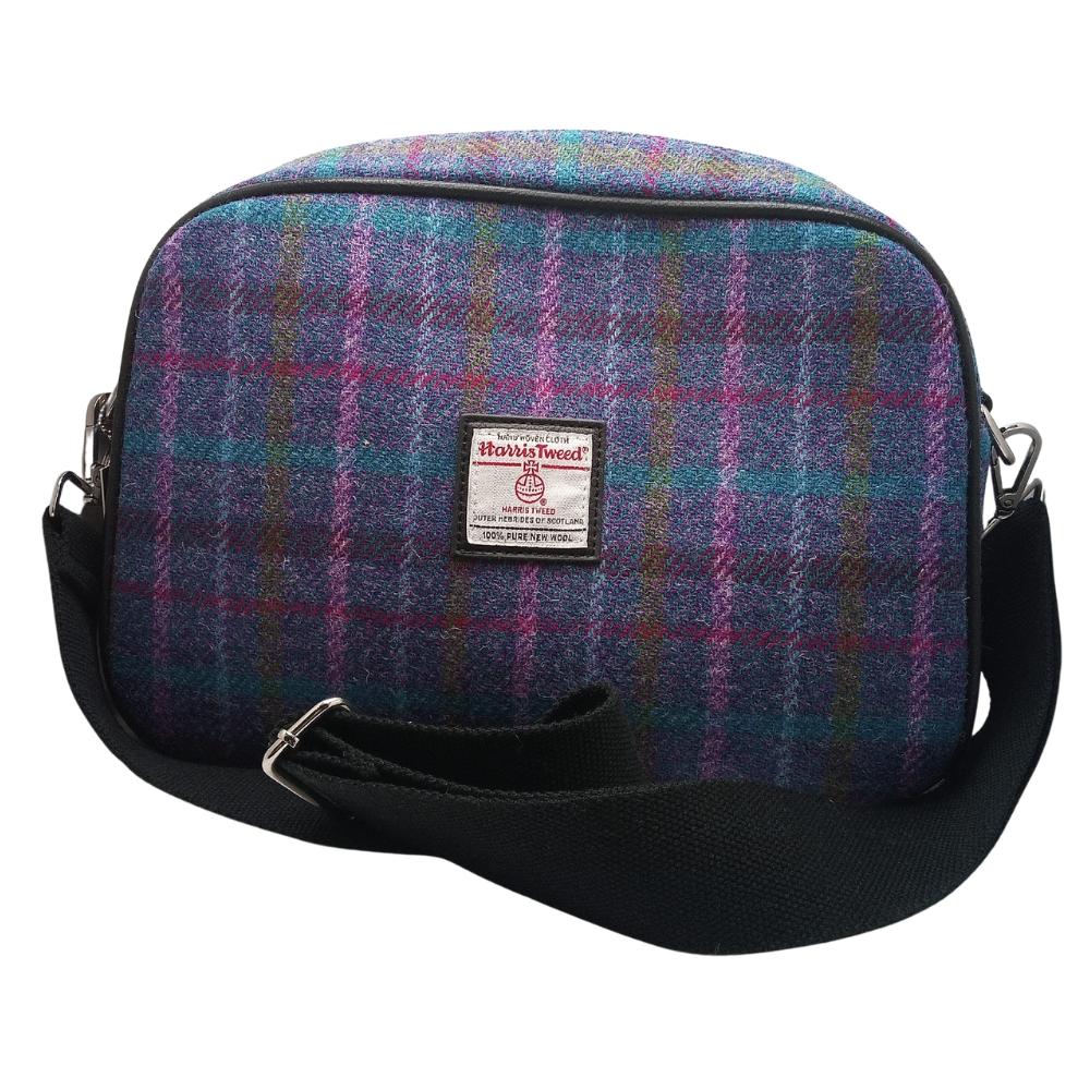 Glen Appin Purple Check Harris Tweed Large Shoulder Bag