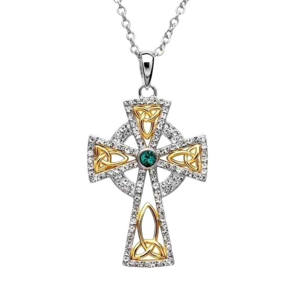 Gold Plated Crystal Embellished Trinity Knot Celtic Cross Necklace