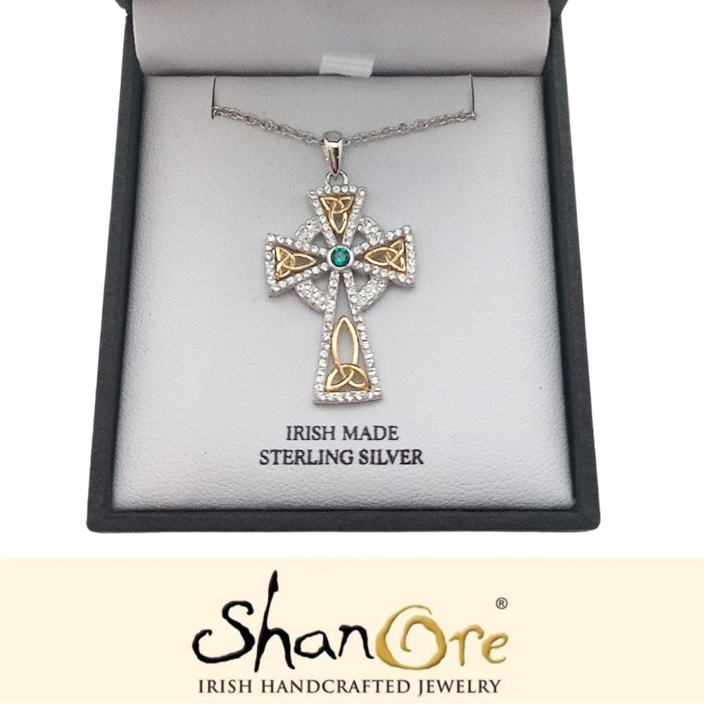 Gold Plated Crystal Embellished Trinity Knot Celtic Cross Necklace