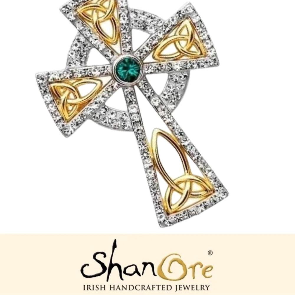 Gold Plated Crystal Embellished Trinity Knot Celtic Cross Necklace