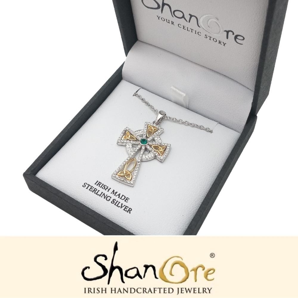 Gold Plated Crystal Embellished Trinity Knot Celtic Cross Necklace