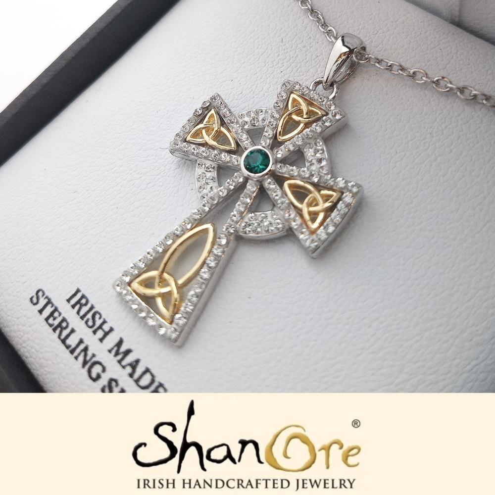Gold Plated Crystal Embellished Trinity Knot Celtic Cross Necklace