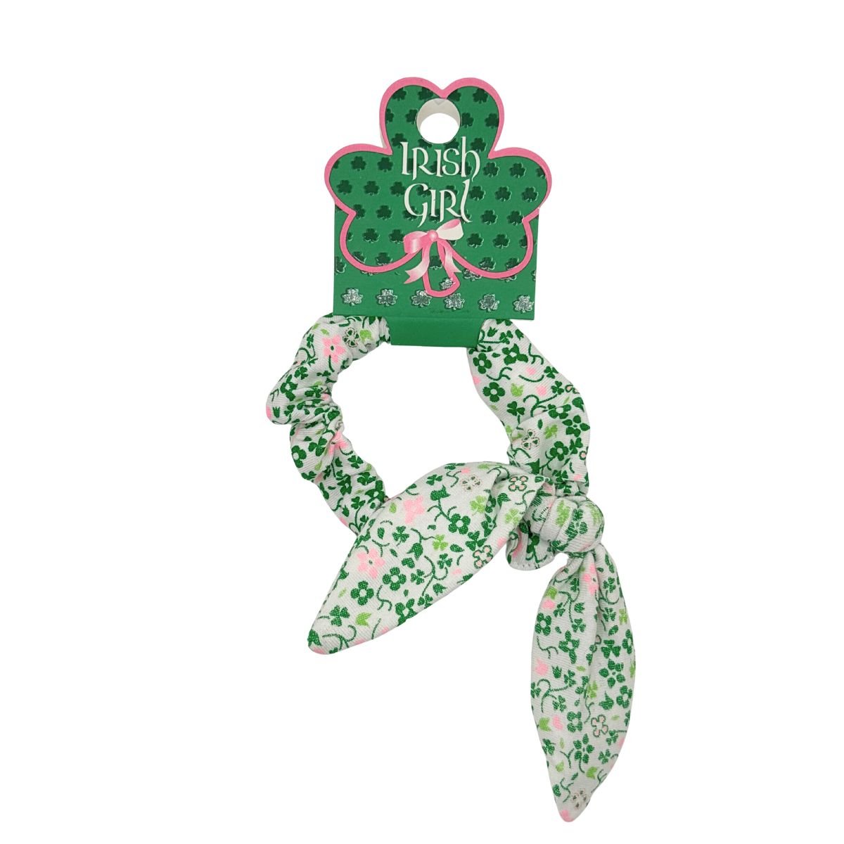 Green/ Pink Shamrock Applique Hair Scrunchie