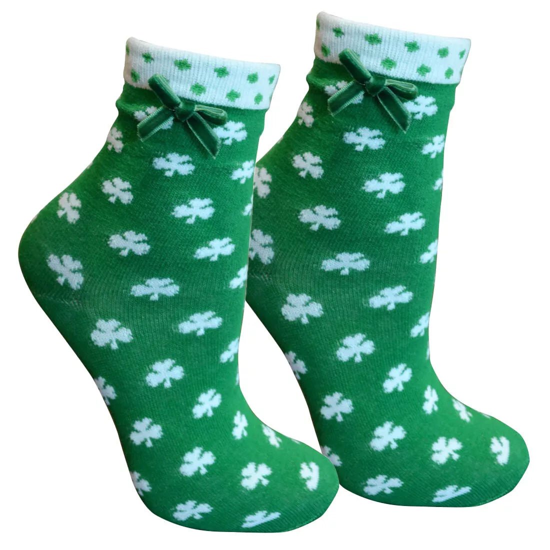 Green/White Ladies Bow Shamrock Socks - The Celtic Gift Store - Socks