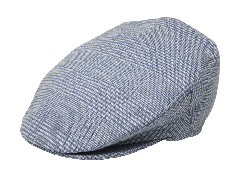 Hanna Hats Linen Donegal Touring Cap - Sky Blue and White Check - The Celtic Gift Store - Hats