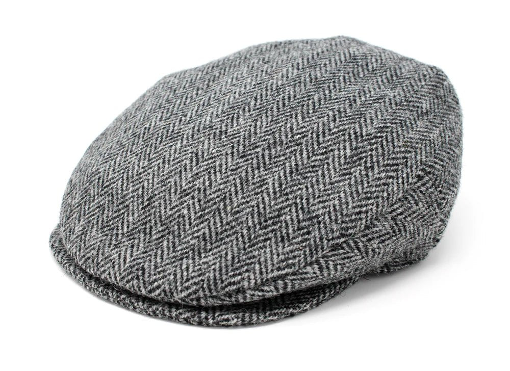 Hanna Hats Tweed Donegal Touring Cap - Black and White Herringbone - The Celtic Gift Store - Hats