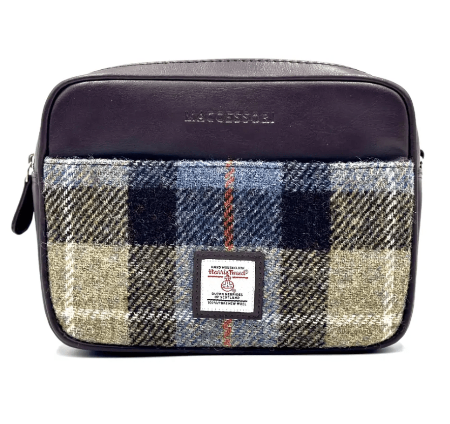 Harris Tweed Camera Bag - Blue and Brown Plaid - The Celtic Gift Store - Handbags