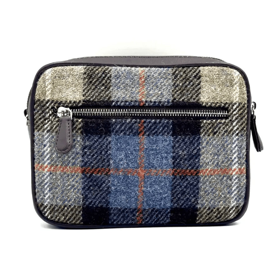 Harris Tweed Camera Bag - Blue and Brown Plaid - The Celtic Gift Store - Handbags