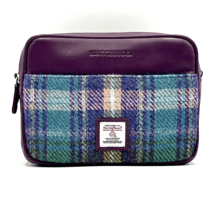 Harris Tweed Camera Bag - Green and Purple Plaid - The Celtic Gift Store - Handbags
