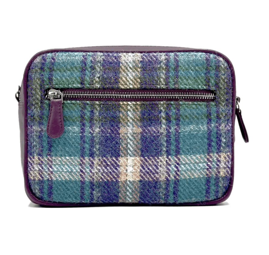 Harris Tweed Camera Bag - Green and Purple Plaid - The Celtic Gift Store - Handbags