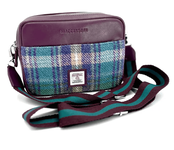 Harris Tweed Camera Bag - Green and Purple Plaid - The Celtic Gift Store - Handbags