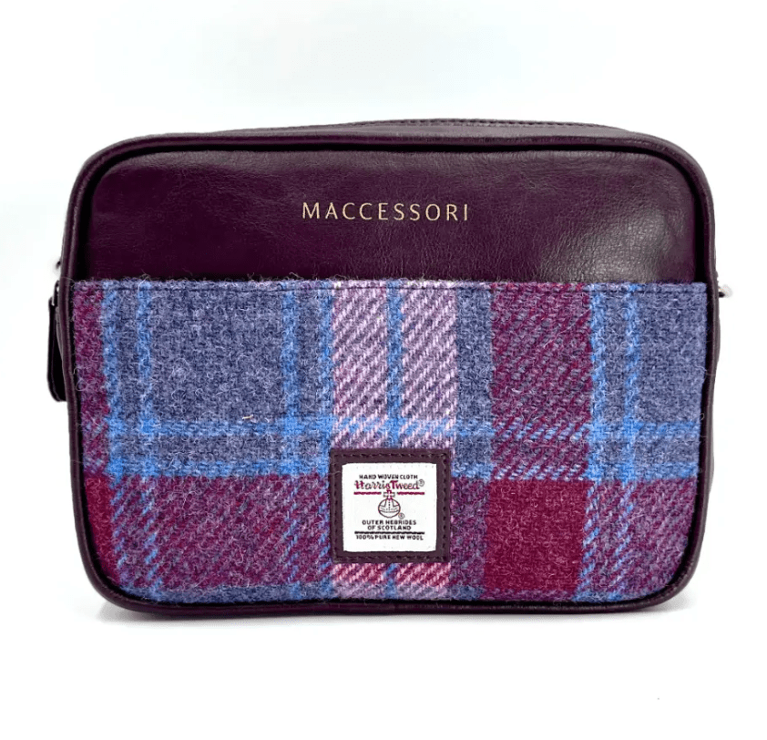 Harris Tweed Camera Bag - Pink and Blue Tartan - The Celtic Gift Store - Handbags