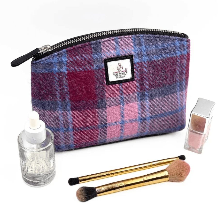 Harris Tweed Cosmetic Bag - Pink and Blue Tartan - The Celtic Gift Store - Apparel & Accessories