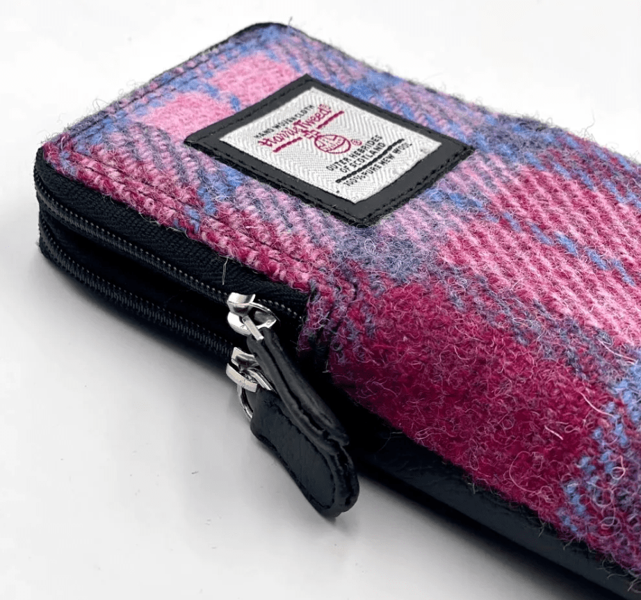 Harris Tweed Double Glasses Sleeve - Pink and Blue Tartan - The Celtic Gift Store - Apparel & Accessories