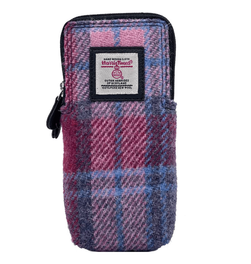 Harris Tweed Double Glasses Sleeve - Pink and Blue Tartan - The Celtic Gift Store - Apparel & Accessories