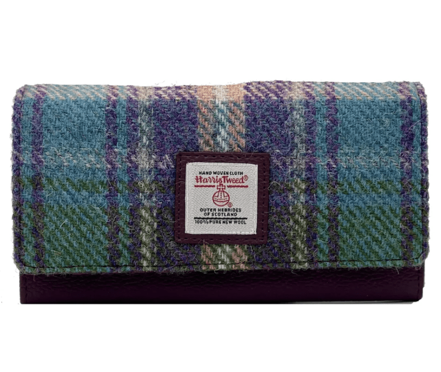 Harris Tweed Envelope Wallet - Green and Purple Plaid - The Celtic Gift Store - Apparel & Accessories