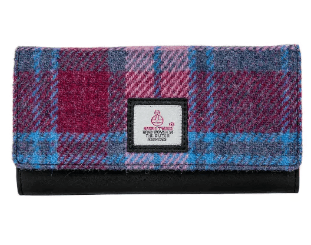 Harris Tweed Envelope Wallet - Pink and Blue Tartan - The Celtic Gift Store - Apparel & Accessories