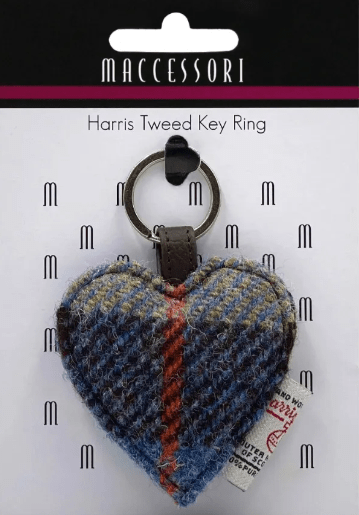 Harris Tweed Heart Keyring - Blue and Brown Check - The Celtic Gift Store - Gift