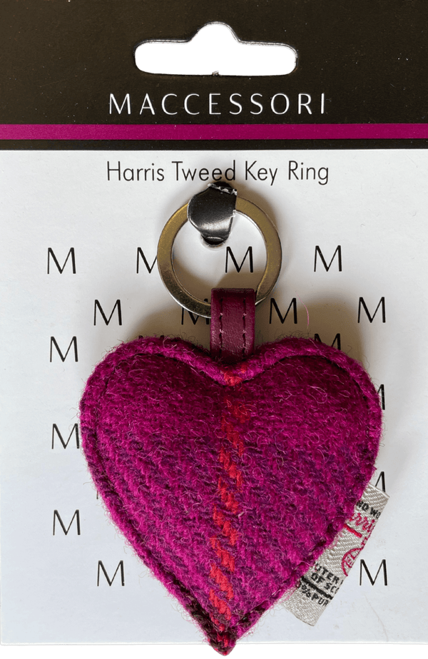 Harris Tweed Heart Keyring - Fuchsia Tartan - The Celtic Gift Store - Gift