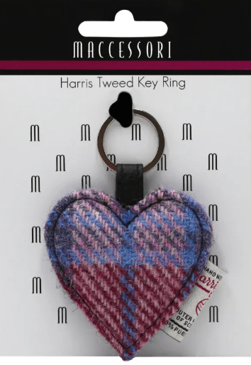 Harris Tweed Heart Keyring - Pink and Blue Tartan - The Celtic Gift Store - Gift