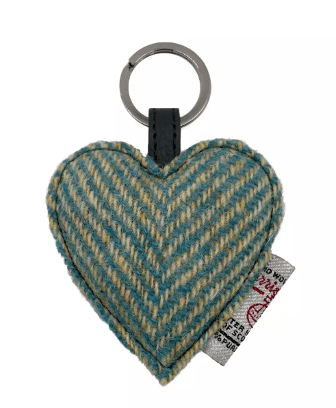 Harris Tweed Heart Keyring - Turquoise Herringbone - The Celtic Gift Store - Gift