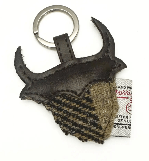 Harris Tweed Highland Cow Keyring - Blue and Brown Check - The Celtic Gift Store - Gift