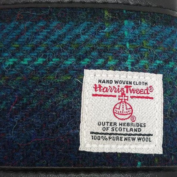 Harris Tweed Hip Flask- Blue With Turquoise Overcheck
