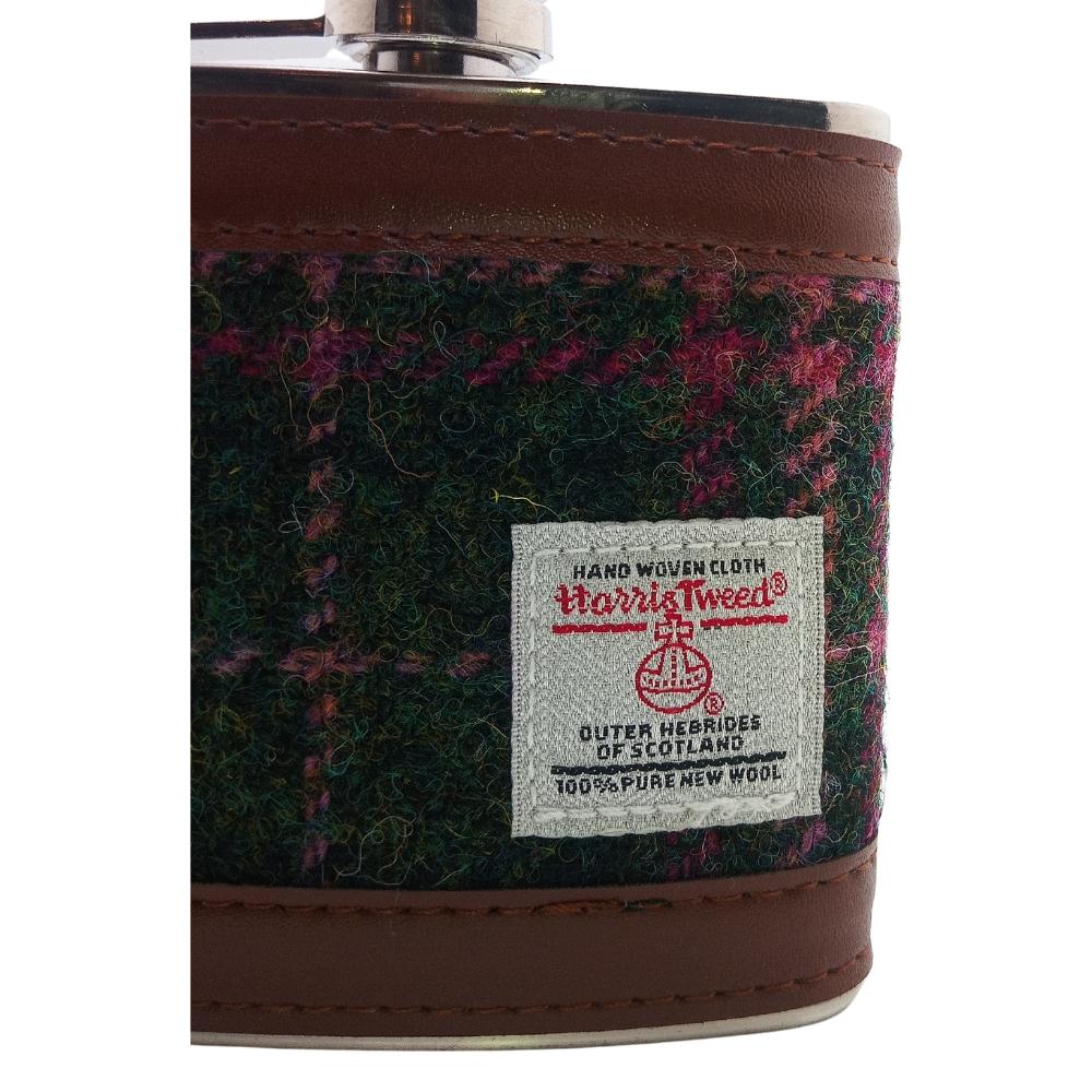 Harris Tweed Hip Flask- Dark Green And Plum Check