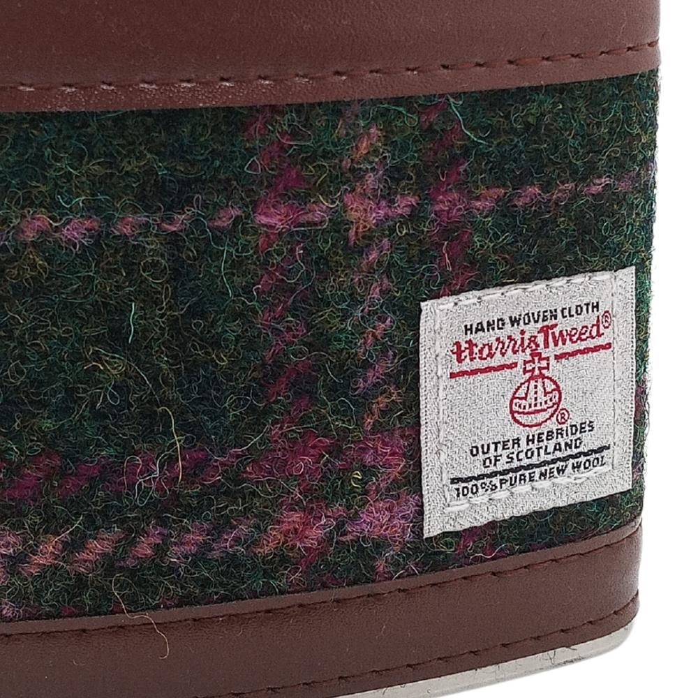 Harris Tweed Hip Flask Gift Set- Dark Green And Plum Check