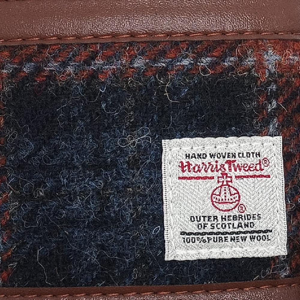Harris Tweed Hip Flask Gift Set- Grey with Rust Overcheck