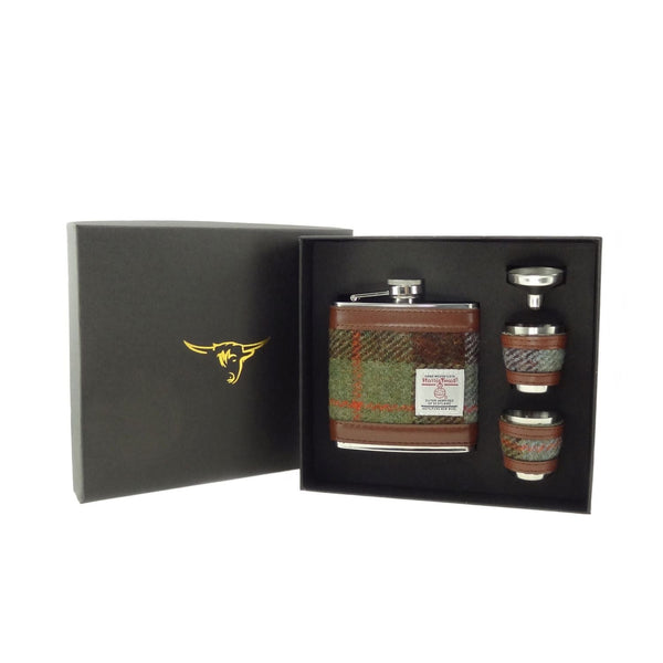 Harris Tweed Hip Flask Gift Set - MacLeod Tartan - The Celtic Gift Store - Drinkware