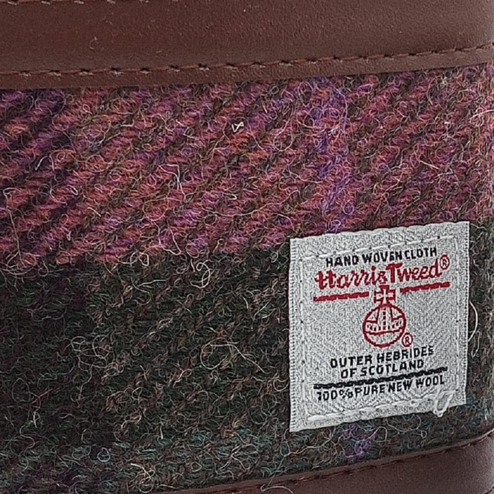 Harris Tweed Hip Flask Gift Set- Muted Green and Rose Pink Tartan