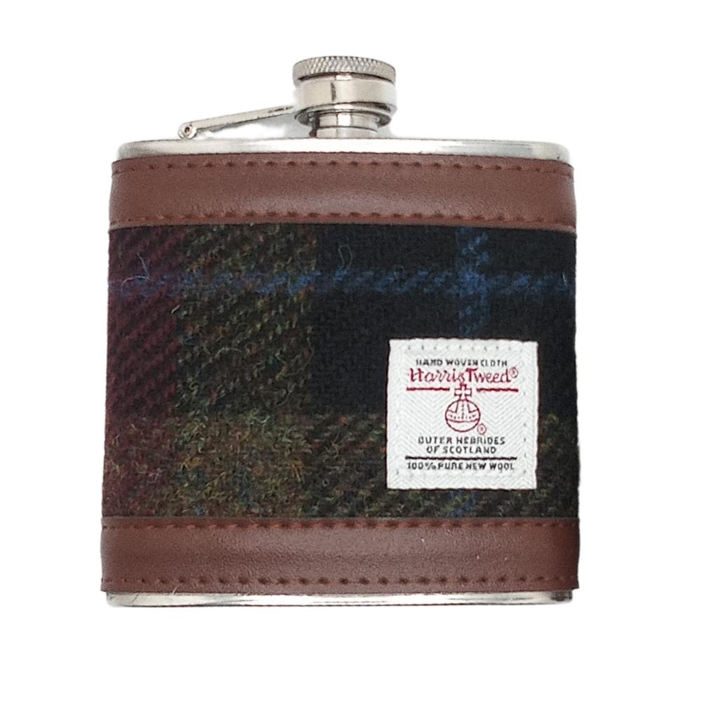 Harris Tweed Hip Flask Gift Set- Rust Check