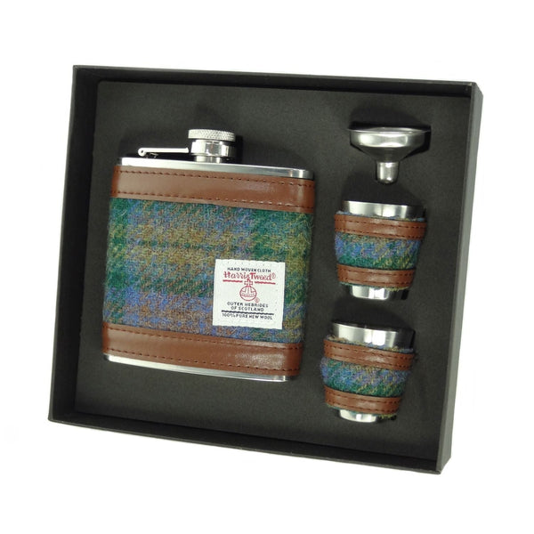 Harris Tweed Hip Flask Gift Set - Skye Tartan - The Celtic Gift Store - Drinkware