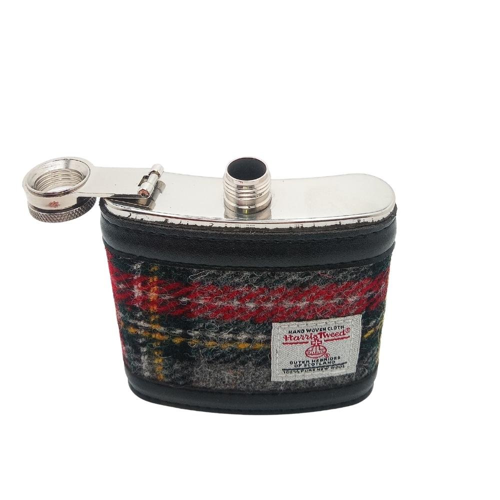 Harris Tweed Hip Flask- Grey And Red Tartan