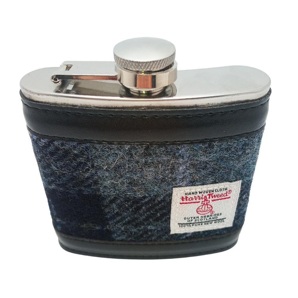 Harris Tweed Hip Flask - Grey/Black Tartan