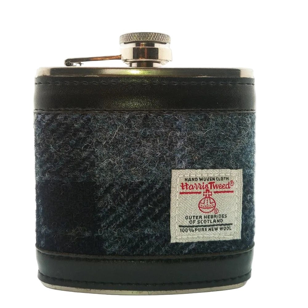 Harris Tweed Hip Flask - Grey/Black Tartan