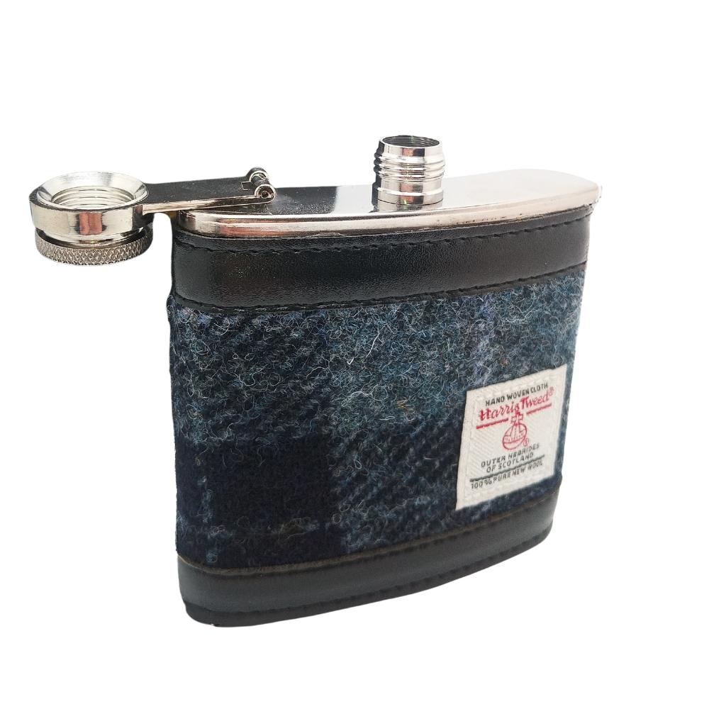 Harris Tweed Hip Flask - Grey/Black Tartan
