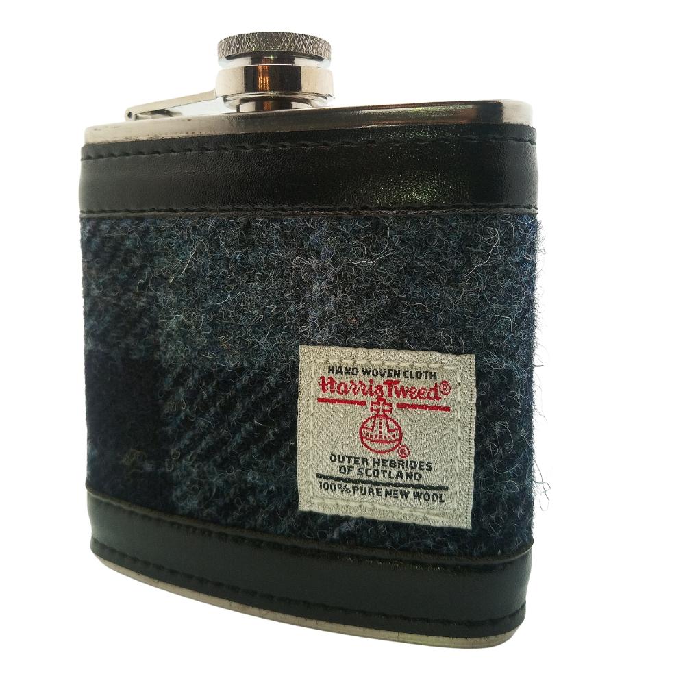 Harris Tweed Hip Flask - Grey/Black Tartan