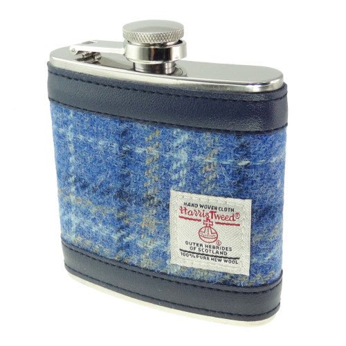Harris Tweed Hip Flask - Light Blue Check - The Celtic Gift Store - Drinkware