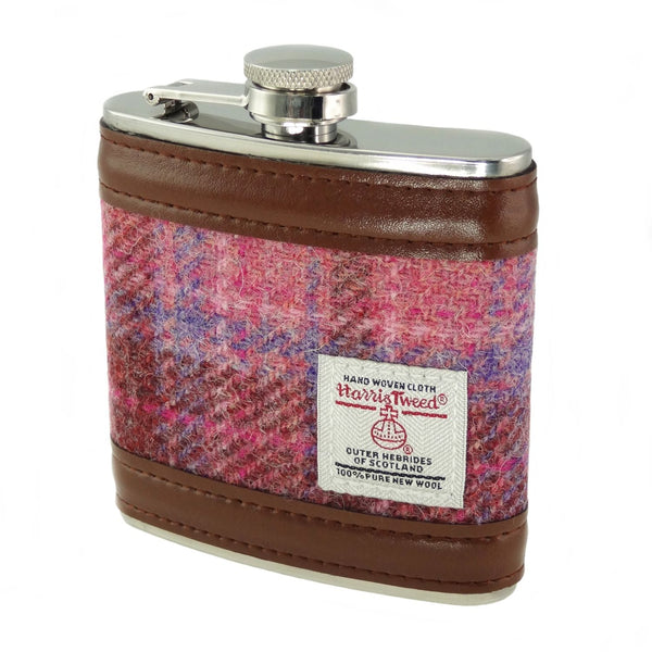 Harris Tweed Hip Flask - Pink Check - The Celtic Gift Store - Drinkware