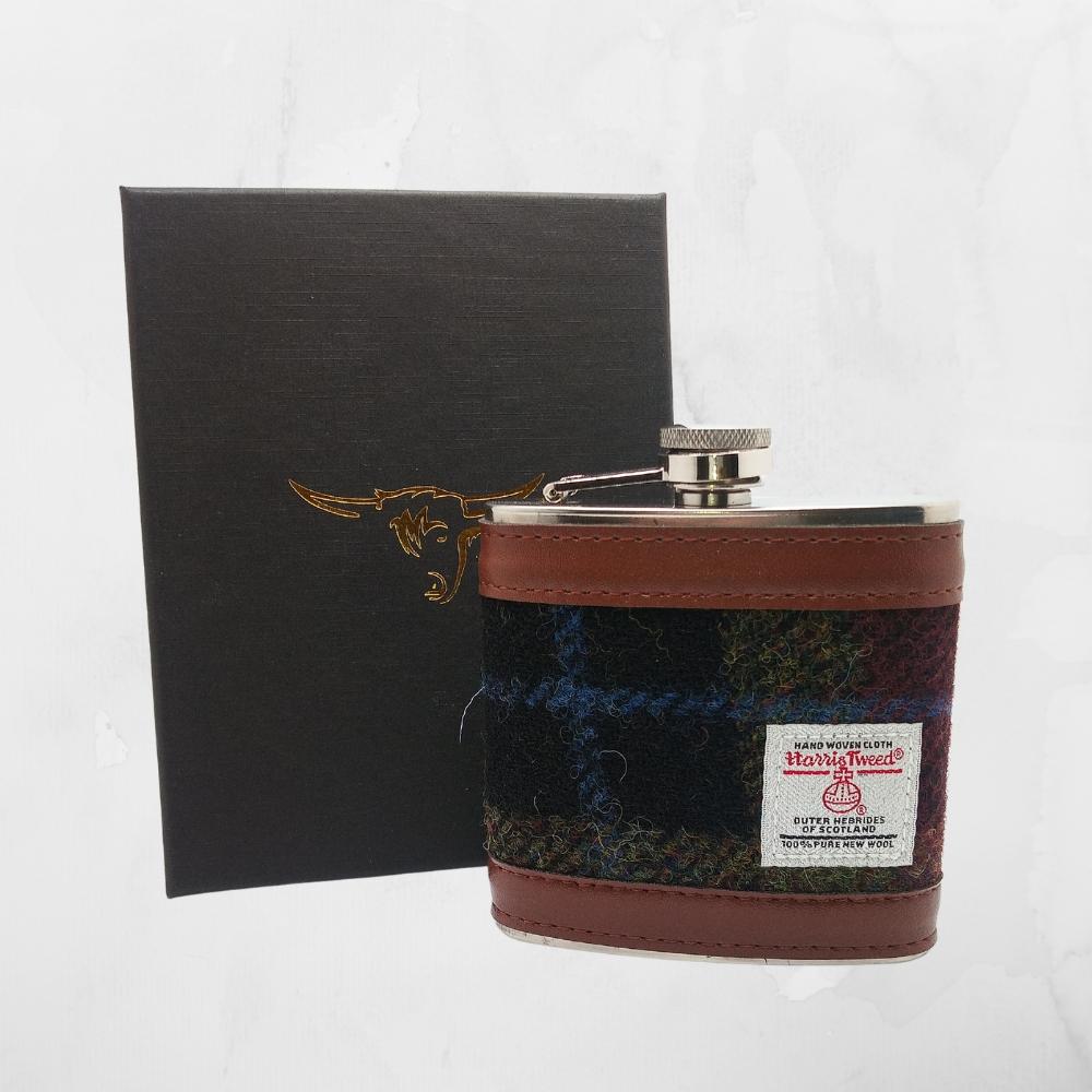 Harris Tweed Hip Flask- Rust Check