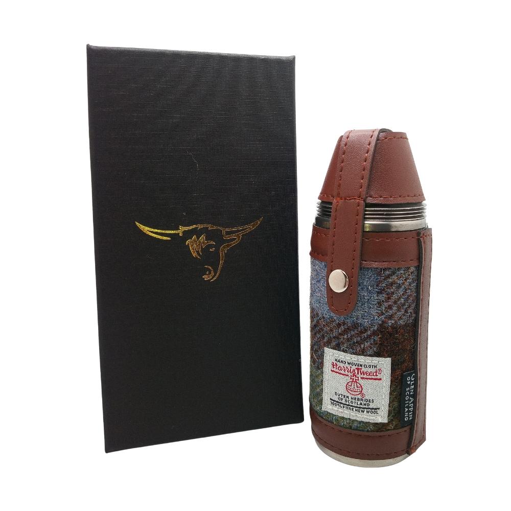Harris Tweed Hunting Flask With Shot Glasses- Macleod Tartan