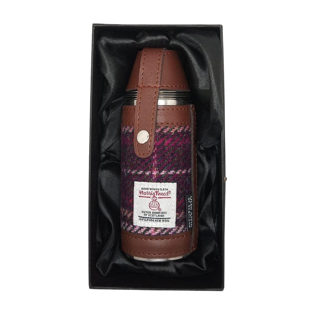 Harris Tweed Hunting Flask With Shot Glasses - Purple Check